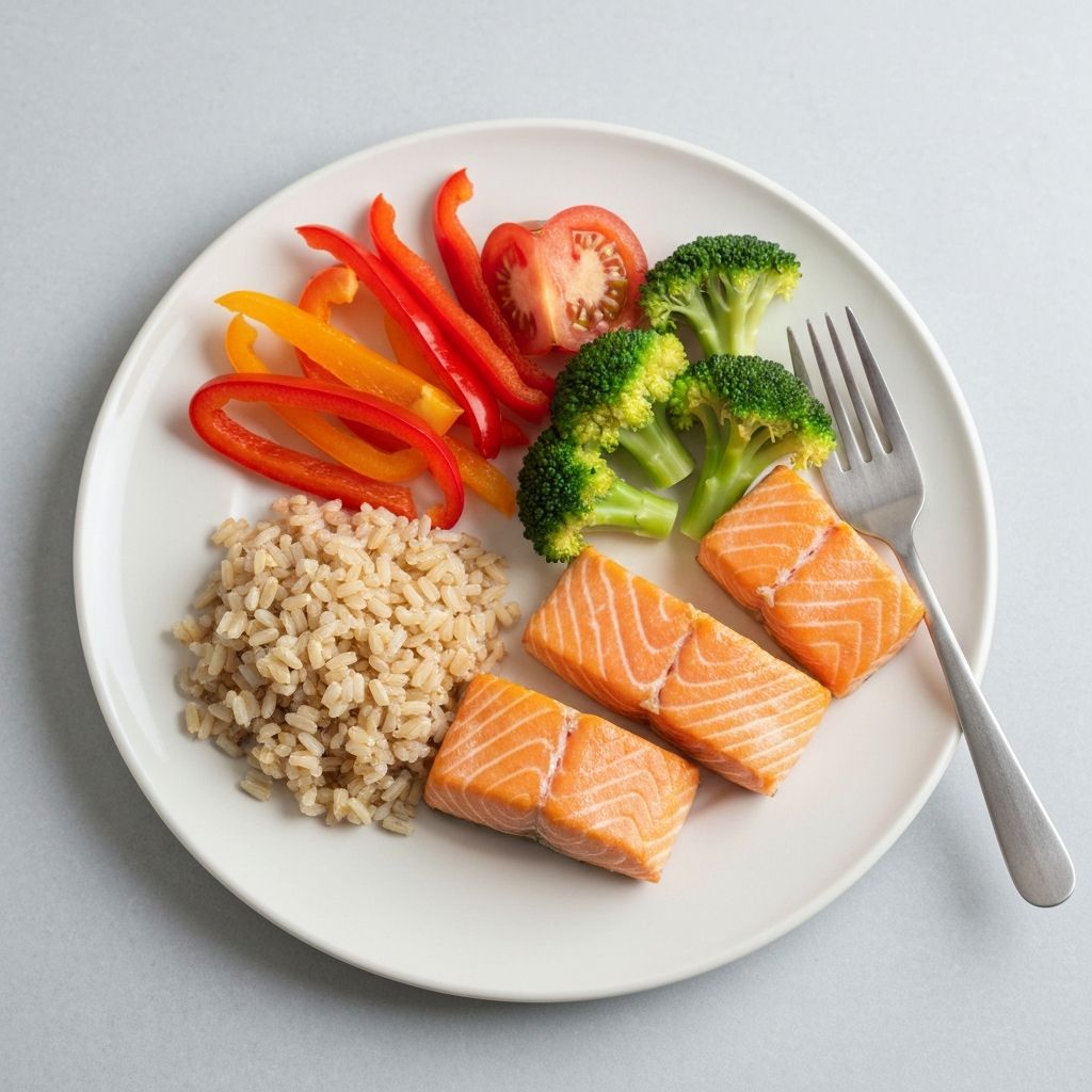 Balanced meal plate with proper nutrition portions